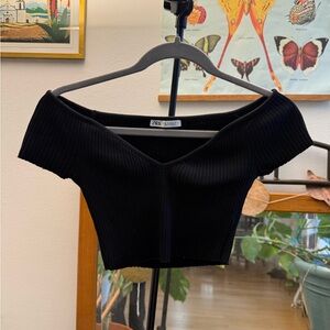 Zara Black Ribbed Off-Shoulder Top